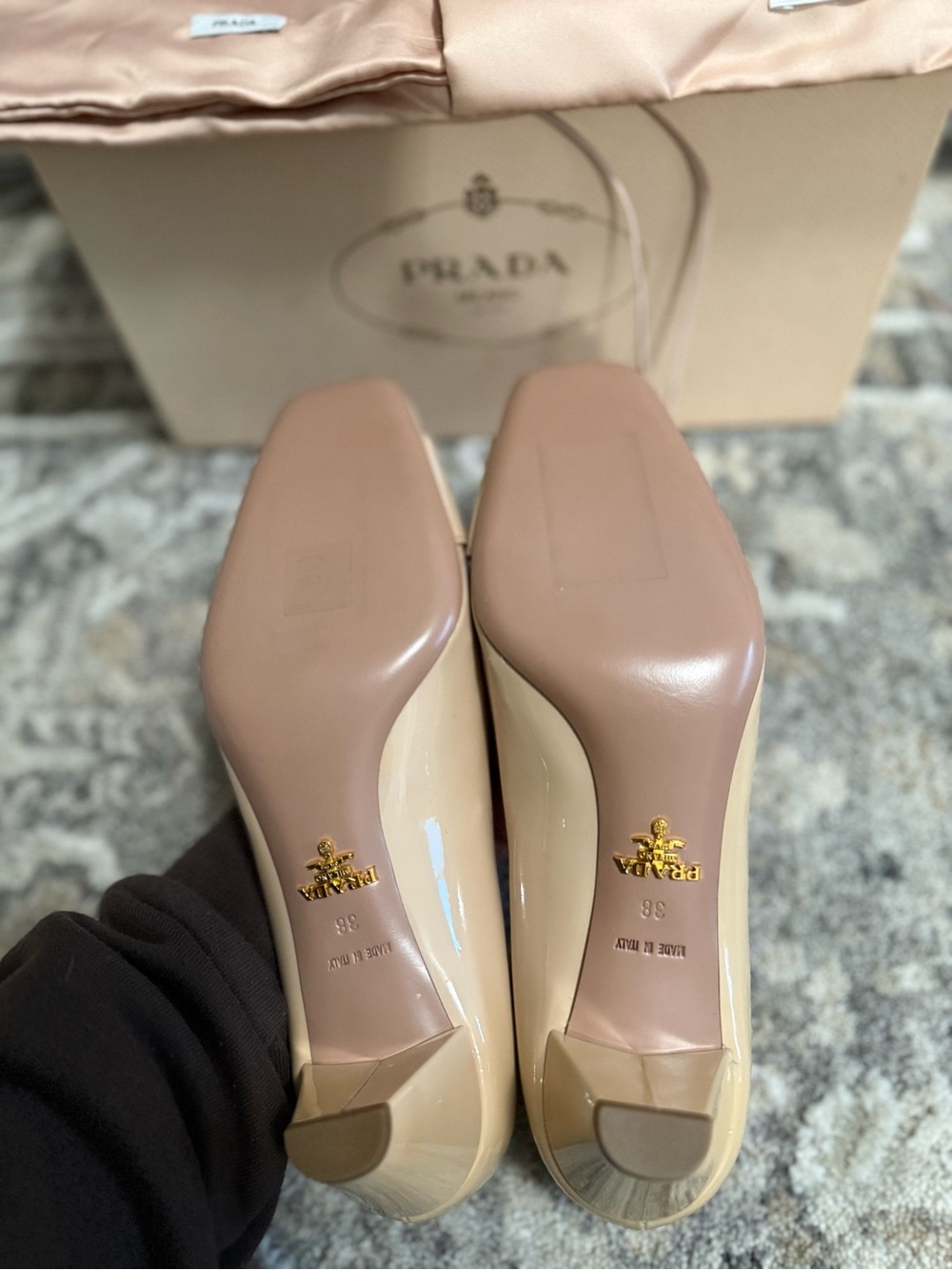Prada Nude Patent Leather Square-Toe Ballet Heels with Silver Accent - Picture 4 of 10